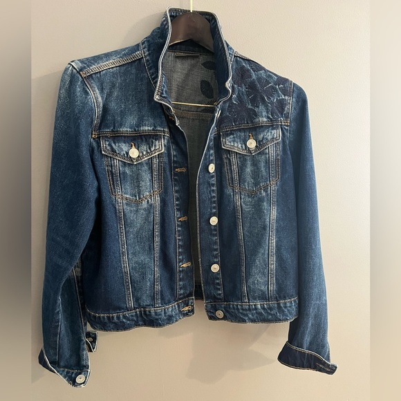 Yessica C&A Denim Blue Jean Jacket Crop Embroidered USA Women’s Medium EUR 42 - Picture 1 of 10